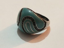 Vintage Sterling Silver Enamel And Black Stones Size 8