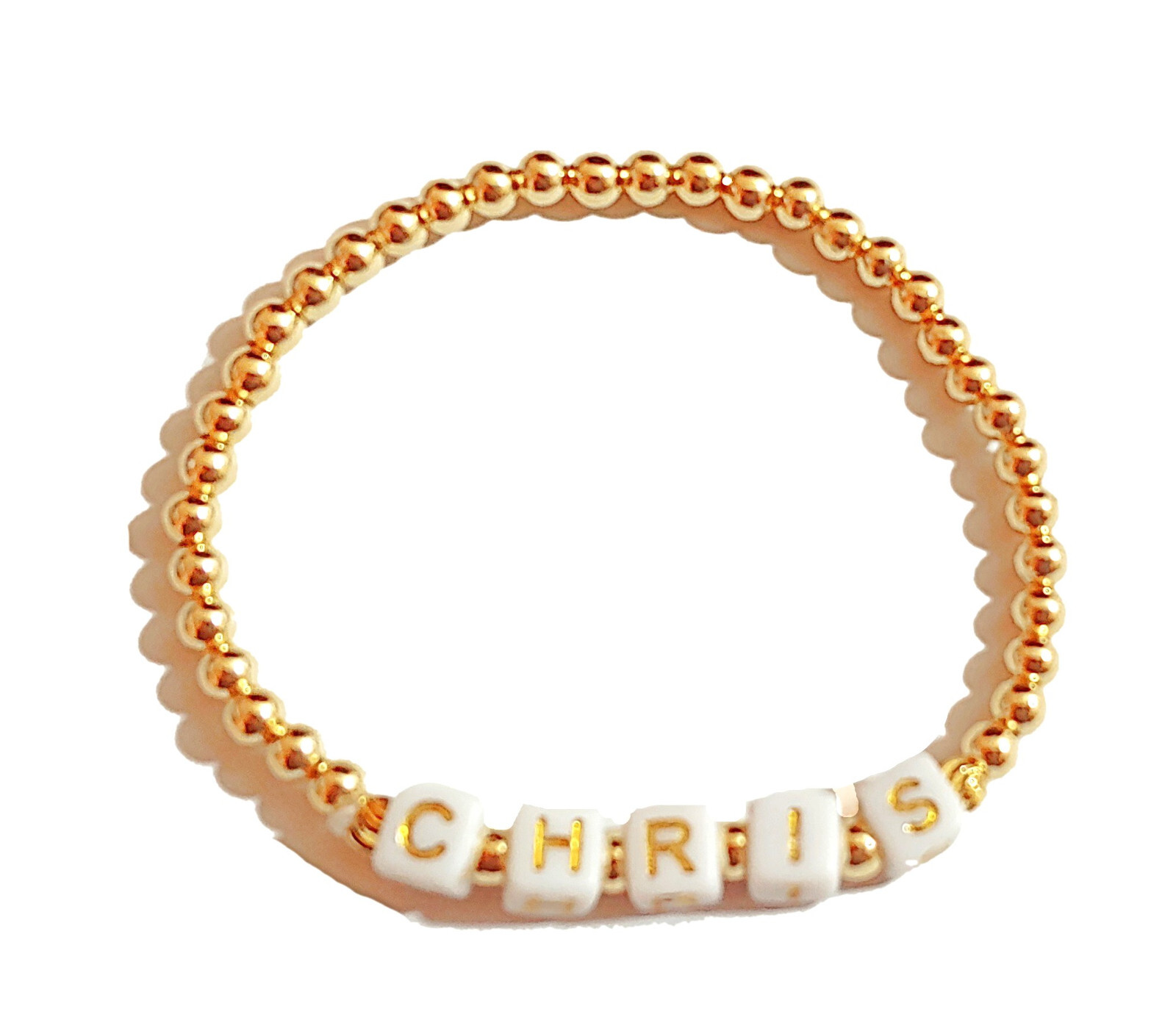 Custom Name Beaded Gold Filled Bracelet Stretch Stacking Bracelet | eBay