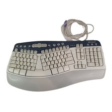 Vintage Microsoft Natural MultiMedia Keyboard 1.0A Ergonomic PS/2 WHT/BLU RT9470