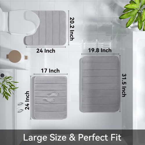 Memory Foam Bath Mat Set Bathroom Rugs for 3 Pieces Toilet Mats Soft Comforta... - Picture 2 of 7