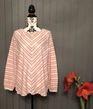 John Lewis Ladies Boat Neck White/Orange Stripe Top Size 12, 100% Cotton , BNWT