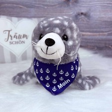 Plüsch Seehund grau-weiß mit Tuch Anker Moin 33cm Kuscheltier Robbe maritim