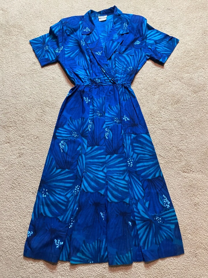 Maxi vestido camisero envolvente floral hawaiano almohadillas de hombro vintage años 80 Joni Blair EE. UU. M Foto 2 de 4