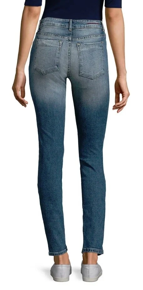 Женские узкие джинсы Alice + Olivia 158558 Jane искусственно состаренные выцветший деним размер 25 - Изображение 2 из 2