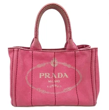 PRADA CANAPA "Mini "Pink Canvas Tote Bag Hand Bag Auth