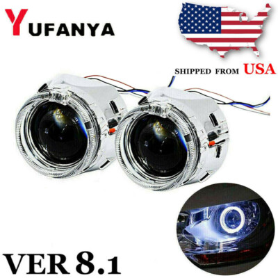 2.5 Inch V8.1 H1 Bixenon Projector Lens with White LED Angel Eyes Halo Rings DRL