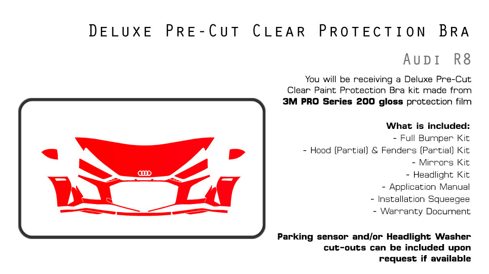 Audi R8 2020-2024 3M PRO Series PreCut Paint Protection Film Clear Bra PPF Kit