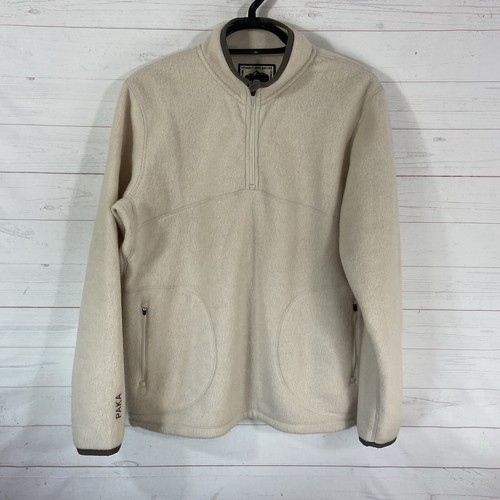 Paka Mens Pakacloud Fleece 1/4 Zip Pullover Sz L Ivory Pockets Baby Alpaca Blend
