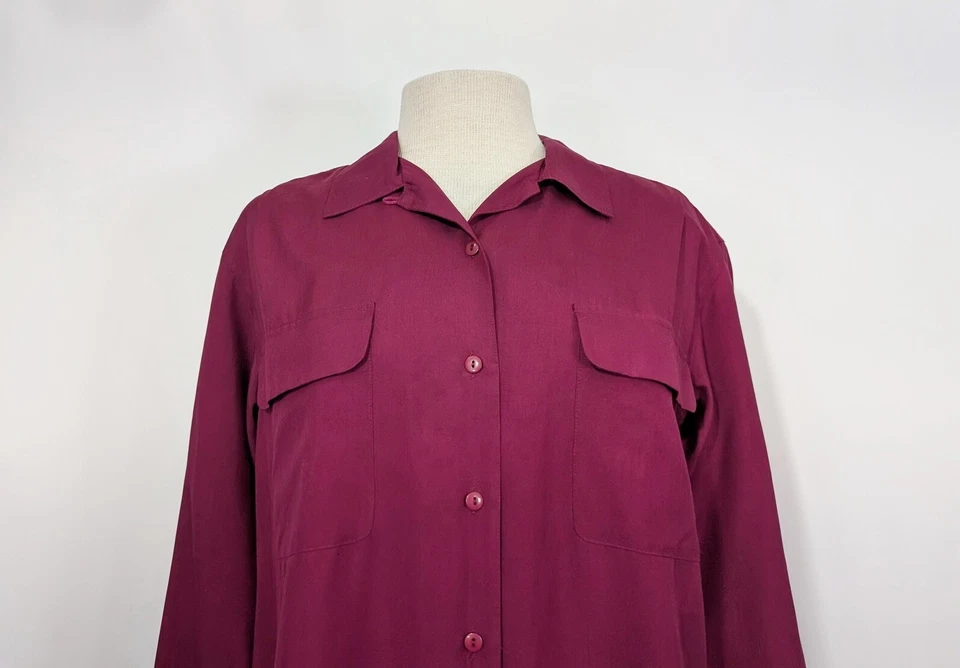 Blusa Top Camisa Vintage Años 90 Seda Rosa Oscuro Blassport Bill Blass Misses Talla M Foto 2 de 4