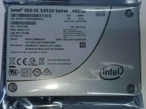 Intel  DC S3520 SERIES SSDSC2BB480G7 480GB SATA-6GBPS 3D1 MLC 2.5" SSD Drives
