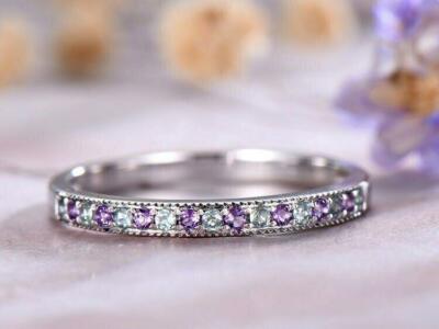 2.5ct Simulated Purple Amethyst Half Eternity Stackable Band White Gold Plated