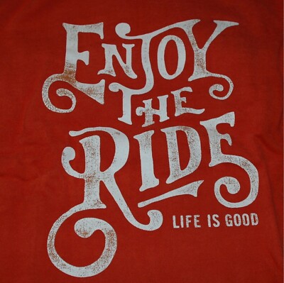 Large Men's Life is Good Enjoy The Ride Orange Go To LS Pullover Hoodie