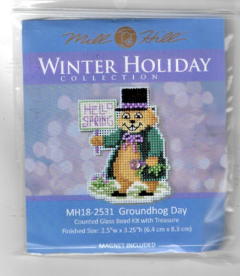 Groundhog Day Winter Holiday Beads & Treasure Mill Hill Cross Stitch Kit