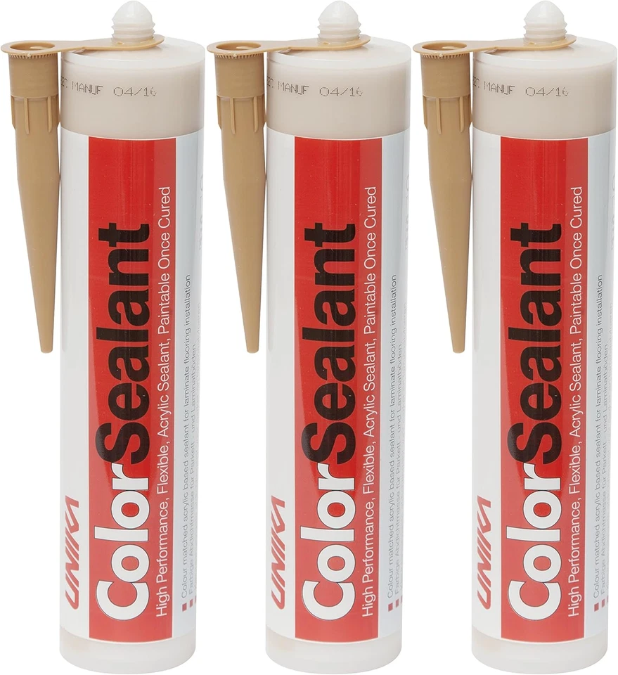3x Unika ColorSealant Gap Flooring Skirting Timber Filler & Sealant - Medium Oak