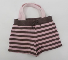 HANDMADE UPCYCLED KIDS PURSE PINK CHOCOLATE STRIPED SHORTS 12X8 IN TOTE HANDLES