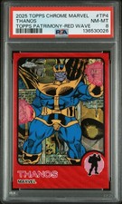 2025 TOPPS CHROME MARVEL TOPPS PATRIMONY RED WAVE #TP4 THANOS 2/5 PSA 8
