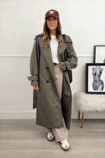 H&M Trench Coat Womens M Beige Taupe Belted C...