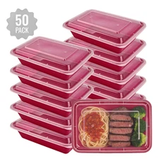 50 Pack 38 oz Meal Prep Containers Reusable with Lids Freezer Dishwasher -Red