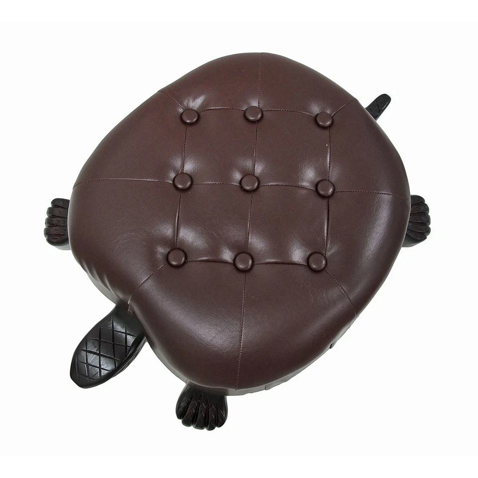 Zeckos Elegant Walnut Finish Turtle Ottoman Foot Stool - Image 4 of 4