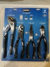 New Hart 4 Pc. Pliers Set 10” Groove Joint 8” Slip 8” Long Nose 8” Diagonal