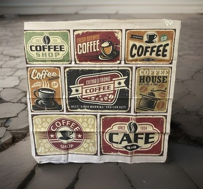 36'' Burlap Fabric Panel  COFFEE  Graphics Fresh Brewed Crafts Quilts New