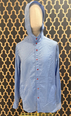 NWOT KITON HOODED DRESS SHIRT SNAP CLOSURE LIGHT BLUE COTTON SZ 45 (B3.1)