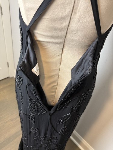 Vintage Lillie Rubin Beaded Dress Black Roses Crisscross Low Back - Picture 8 of 13
