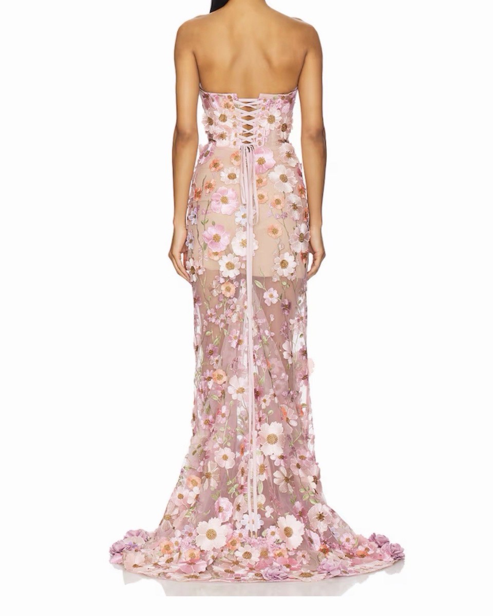 Bronx and Banco Jasmine Gown Pink Floral Strapless Corset Dress