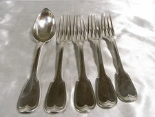 ARGENT MASSIF VIEILLARD 491 gr ANCIEN COUVERT CUILLERE FOURCHETTE FILET CONTOUR