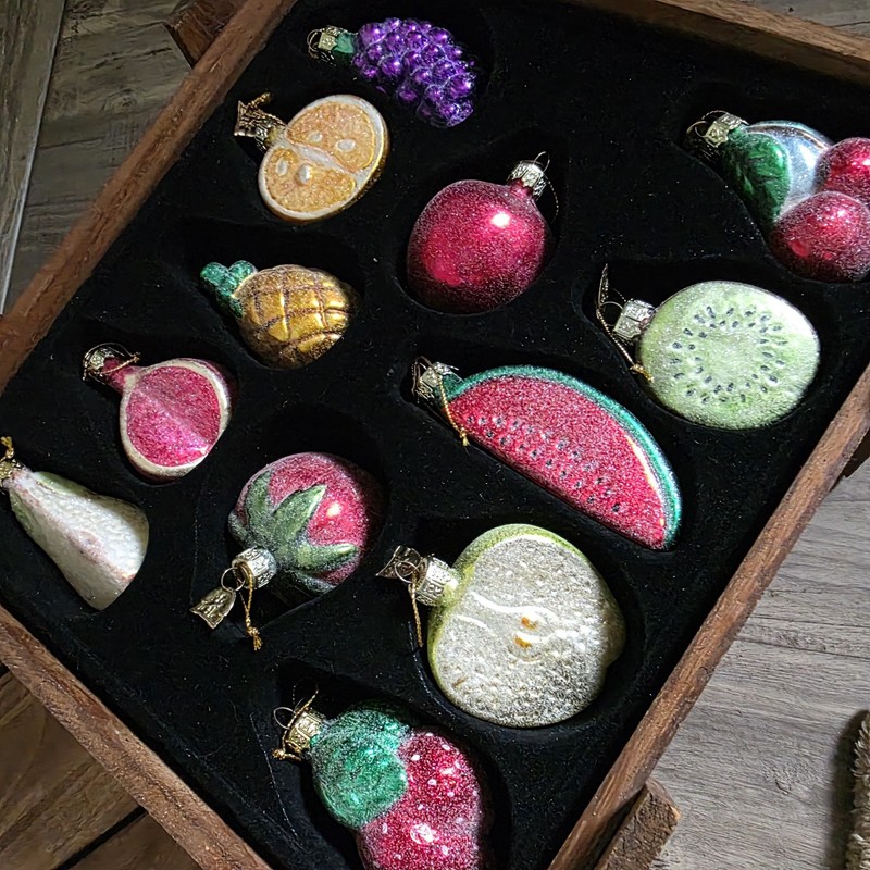 12 Thomas Pacconi Blown Glass Christmas Ornaments Museum Series Set W/ Box Fruit