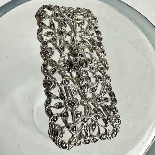 Vintage Sterling Silver Ornate Marcasite Rectangular Brooch Pin 10.8g - Picture 7 of 9