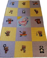 Baby blanket Vrg Punch Needle Quilt Pastel Crib Cute Teddy Bear Cotton 49x31"