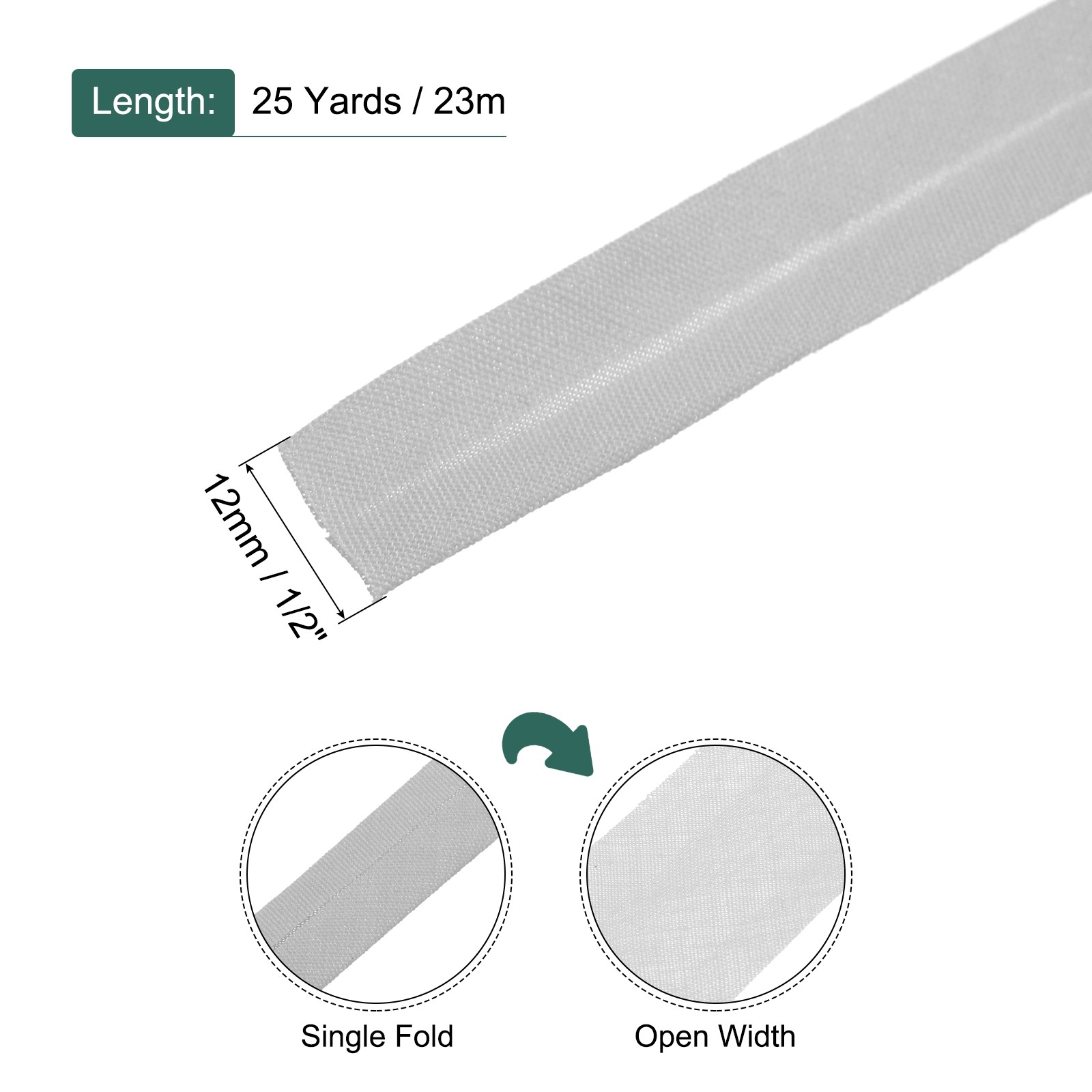 1/2 Inch Single Fold Bias Tape Polyester for Sewing Gray 25 Yards | eBay