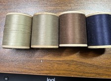 4 Coats Clark Heavy Duty partial Thread Wood Spool 2"x 1 1/4" navy tan brown