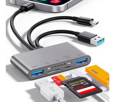 5-in-1 SD Card Reader High-Speed USB 3.0 Adapter USB C/A Phone/Tablet w/TF
