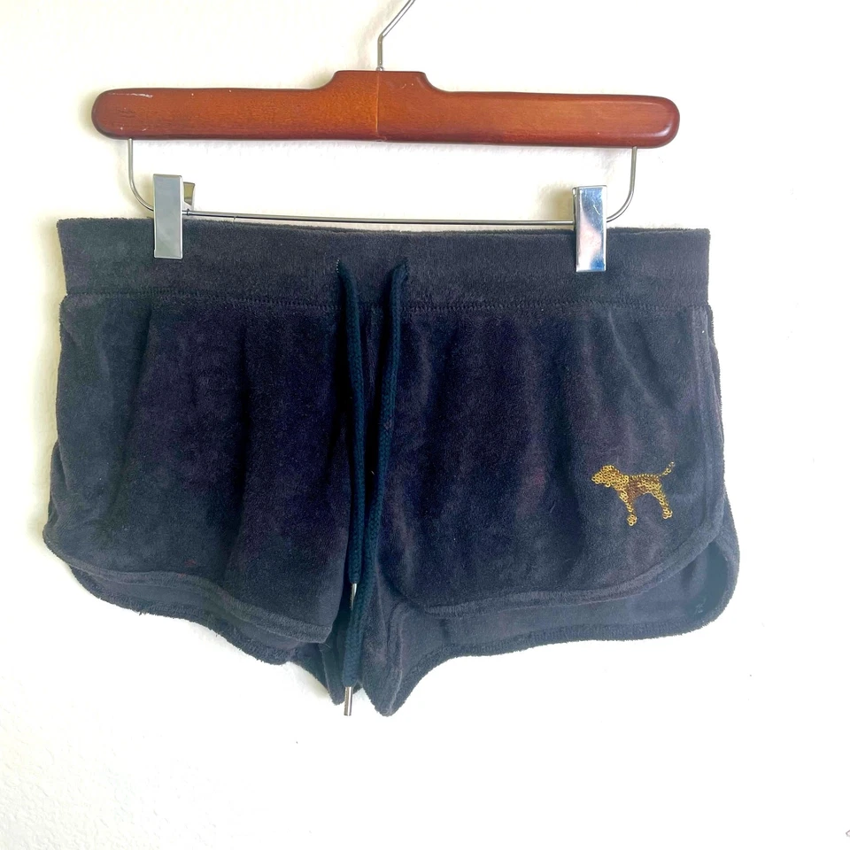 Vintage 90s Y2K PINK Womens Shorts Sz S Terry Cloth Sequin Dog Logo Micro Booty - Image 3 of 4