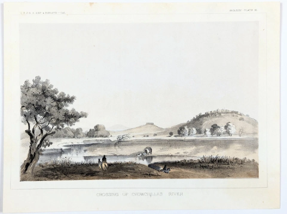 1855 CALIFORNIA CENTRAL - Río Chowchillas LITOGRAFÍA VISTA Original Foto 2 de 2