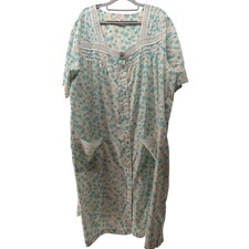Pink K Nightgown Womens 3X Blue Floral Snap Front Lace Trim Grannycore Vintage