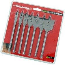 7pc Flat Spade Head Wood Drill Bits Set With Hex End 1/4" 10 - 40mm