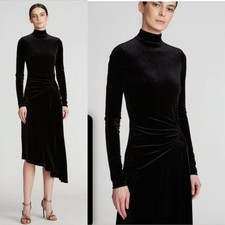 Halston Velvet Asymmetrical Dress Mock Neck Whimsy Gothic Dark Romance Cocktail