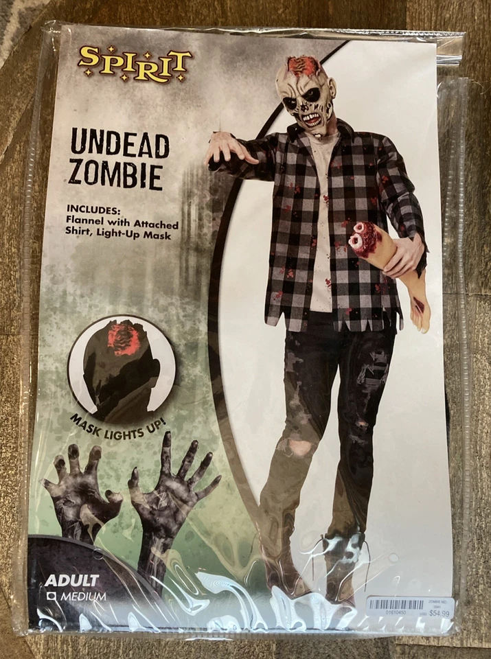 SPIRIT Halloween ~ UNDEAD ZOMBIE ~ Adulto Médio ~ Camisa de flanela e máscara Light Up - Imagem 2 de 4