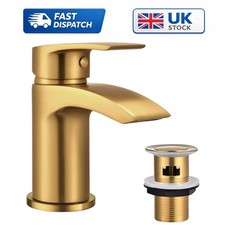 Durable Brushed Gold Waterfall Basin Tap with G1/2’’ Hoses & User Guide Included