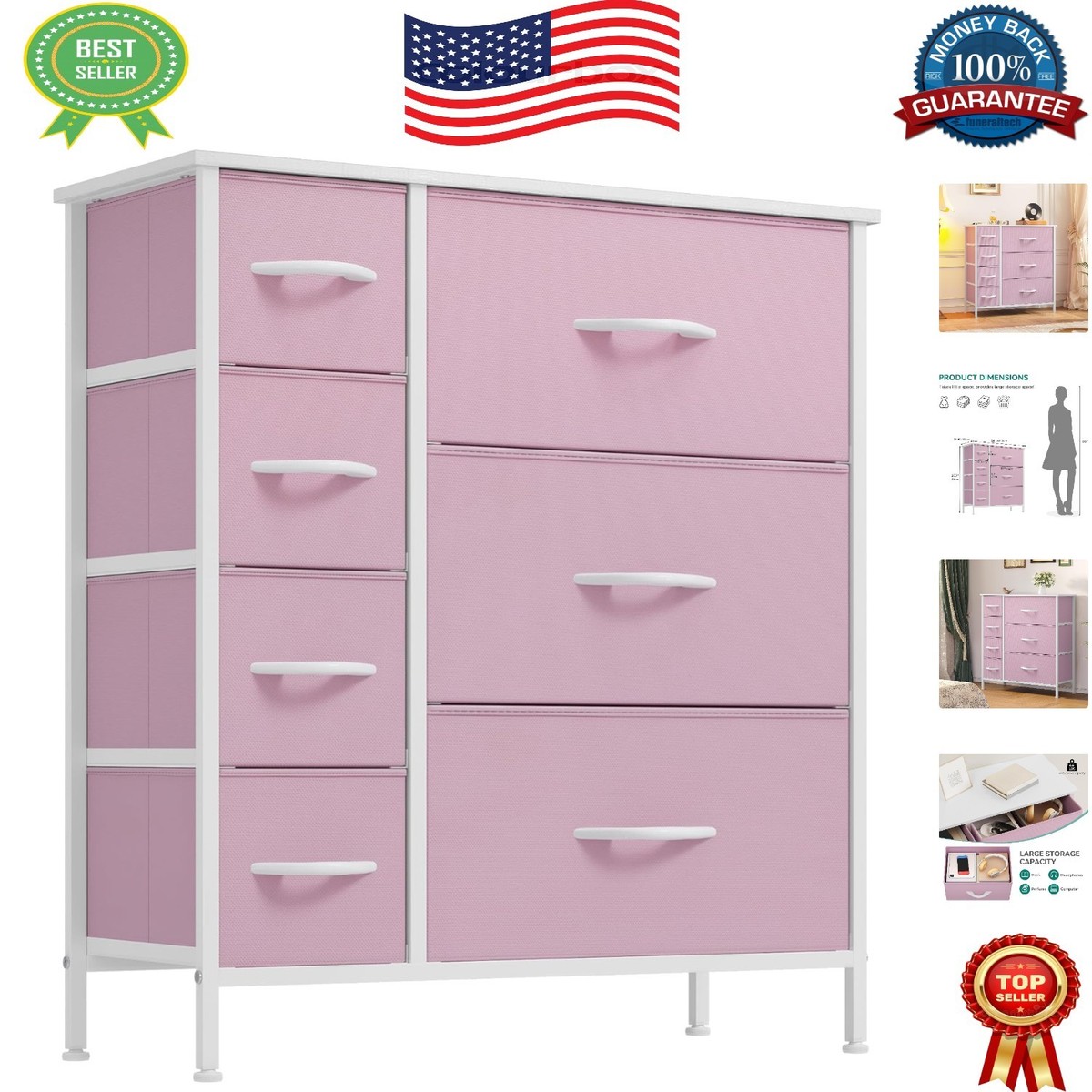 pink fabric dresser WhizMax Tall 12 Drawer Fabric Dresser With Side Pockets And Steel Frame Space Saving Vertical Storage Chest For Bedroom Living Room Hallway Entryway Closet Organizer Durable Practical Design Pink in the Dressers