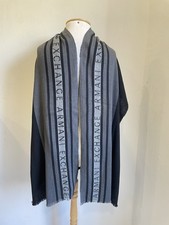 AS9# Armani Exchange AX Logo Scarf Gray Black Striped Wool Blend Made in Italy