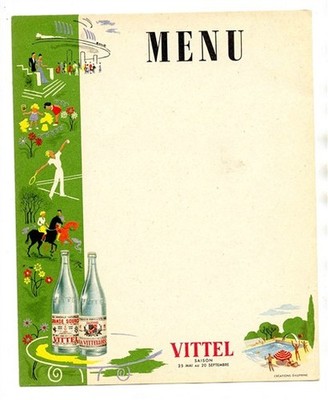 2 Vittel Grand Source & Vittelloise Water Menu Blanks France