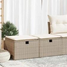 Garden Sofa Set Beige Poly Rattan, Acacia Wood, Powder-Coated Steel