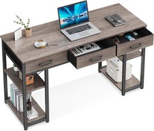 Office Small Computer Desk: Home Table with Fabric Drawers  Storage Shelves