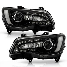 Pair Black LED DRL Projector Headlights for 2011-2023 Chrysler 300 w/ Bulbs