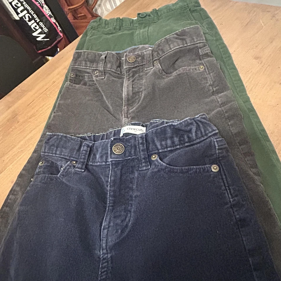 Crewcuts Pants Boys 7 Corduroy Stretch Lot of 3 Navy Gray Green Adjustable Waist - Image 3 of 4