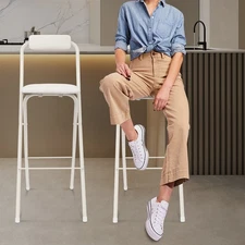 2PCS Modern Foldable Bar Chair, Tall Folding Chair, Portable Folding Stool White